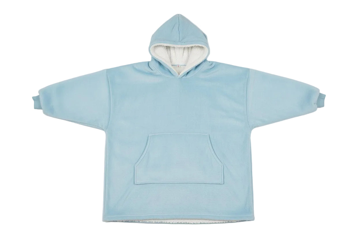 Blanket Hoodie Baby Blue - Sherpa lining - Wearable Blanket shown in a studio shot