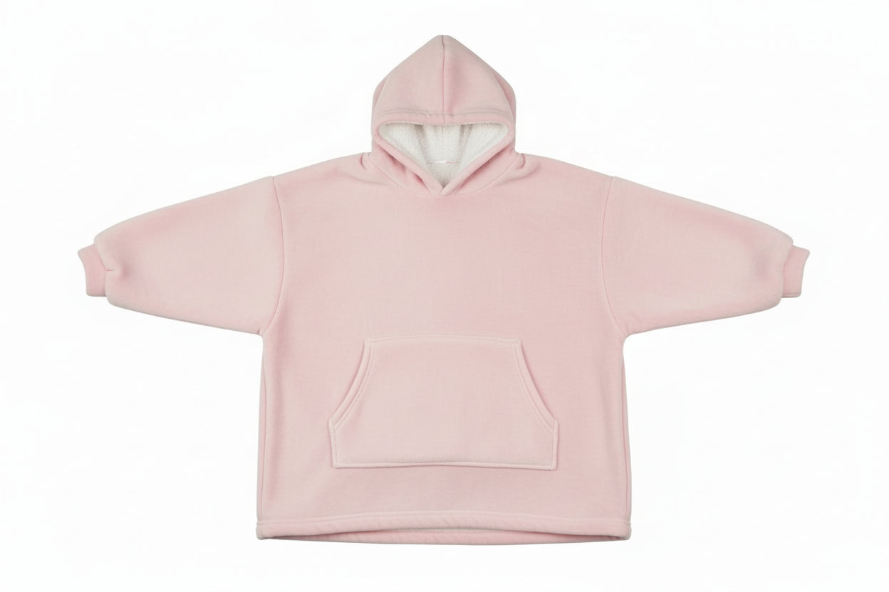 Blanket Hoodie Baby Pink - Sherpa lining - Wearable Blanket shown in a studio shot
