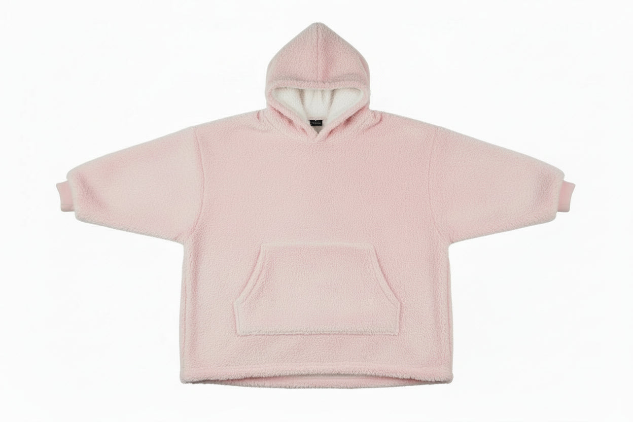 Blanket Hoodie Baby Pink - Sherpa lining - Wearable Blanket shown in a studio shot
