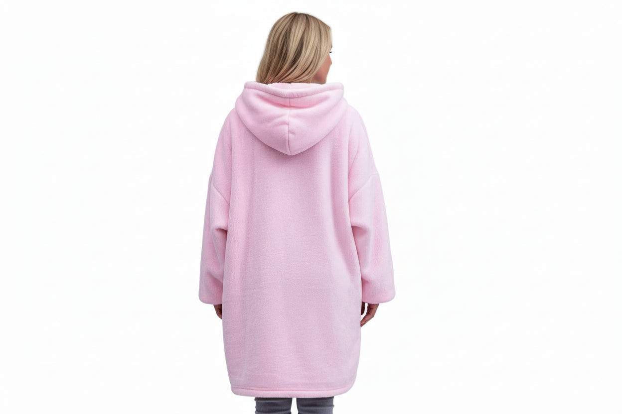Blanket Hoodie Baby Pink - Sherpa lining - Wearable Blanket Back view model in studio shot
