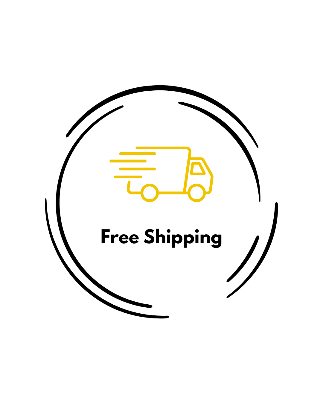Free shipping icon with a yellow truck and text on a white background