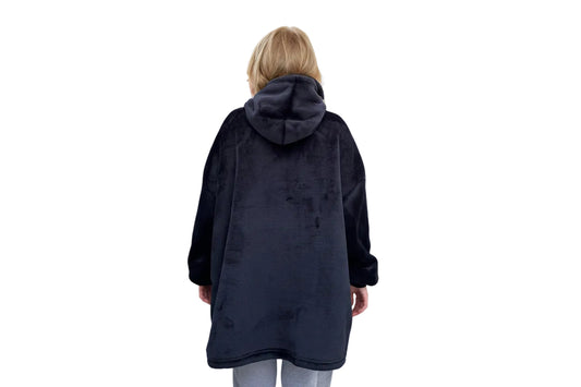 Blanket Hoodie Baby Blue - Sherpa lining - Wearable Blanket Back view model in studio shot
