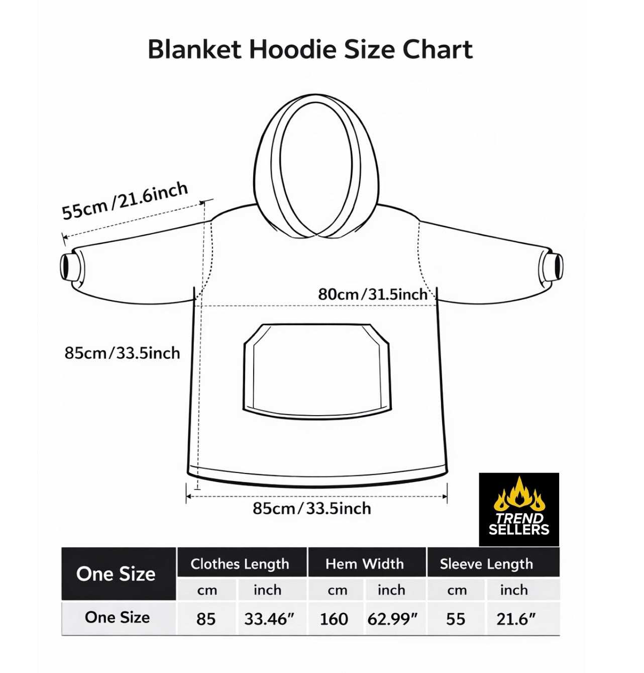 Blanket Hoodie Size Chart
