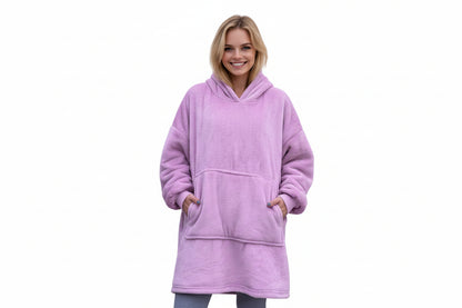 Blanket Hoodie Lavender - Sherpa lining - Wearable Blanket Front View - Model Shot in Studio
