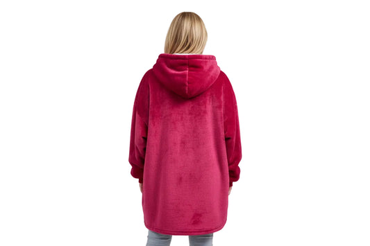Blanket Hoodie Wine red - Sherpa lining - Wearable Blanket Back view model in studio shot