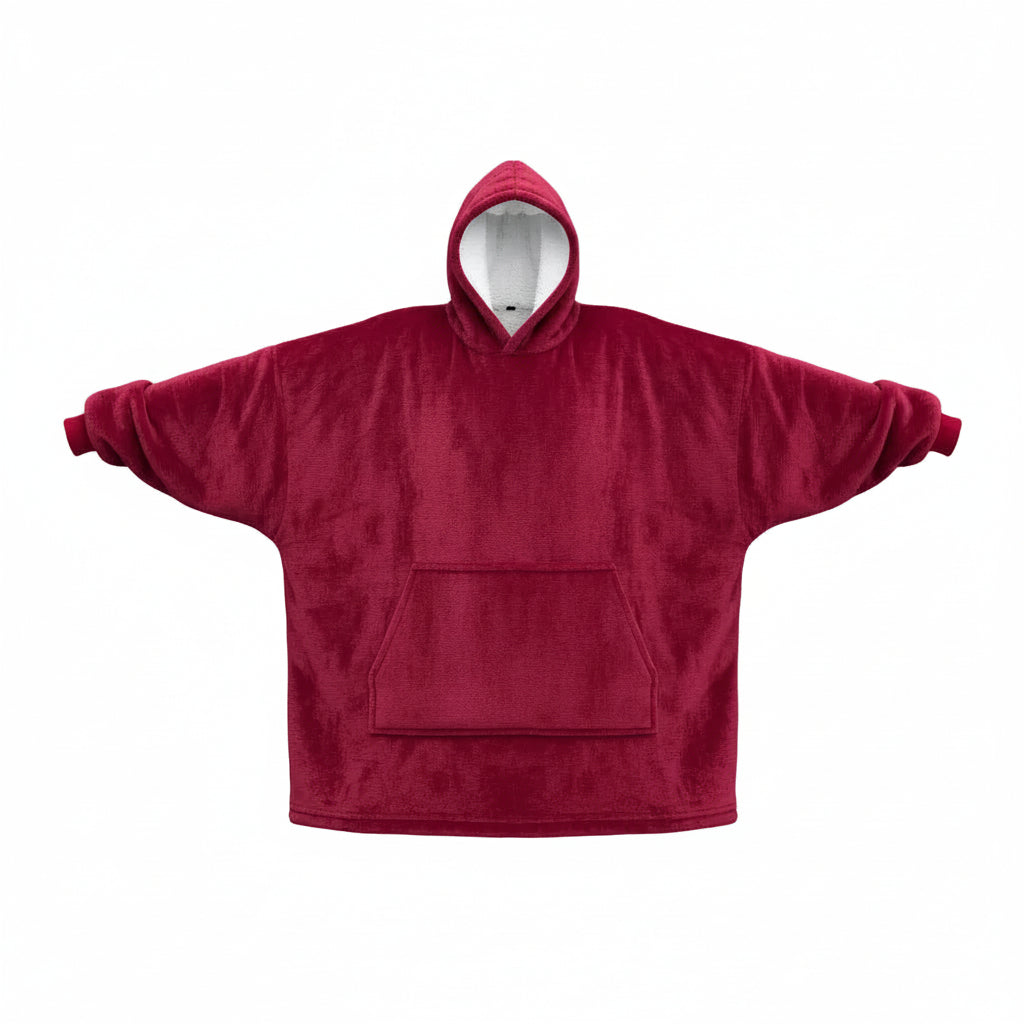 Blanket Hoodie Wine red - Sherpa lining - Wearable Blanket shown in a studio shot