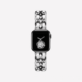 silver and white apple watch band stainless steel